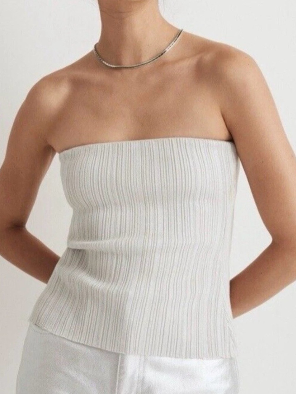 Madewell Aimee Song S Silver Shimmer Strapless Ribbed Tube Top Cami Shelf Bra